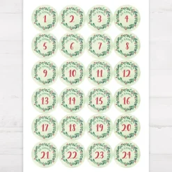 Adventskalender Aufkleber Zahlen "Weihnachtskranz"