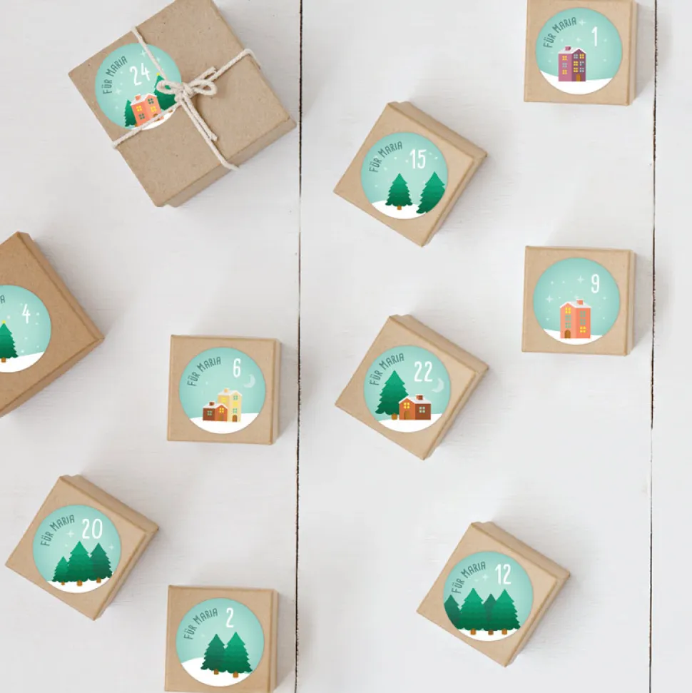 Adventskalender Aufkleber Zahlen "Weihnachtsstadt"