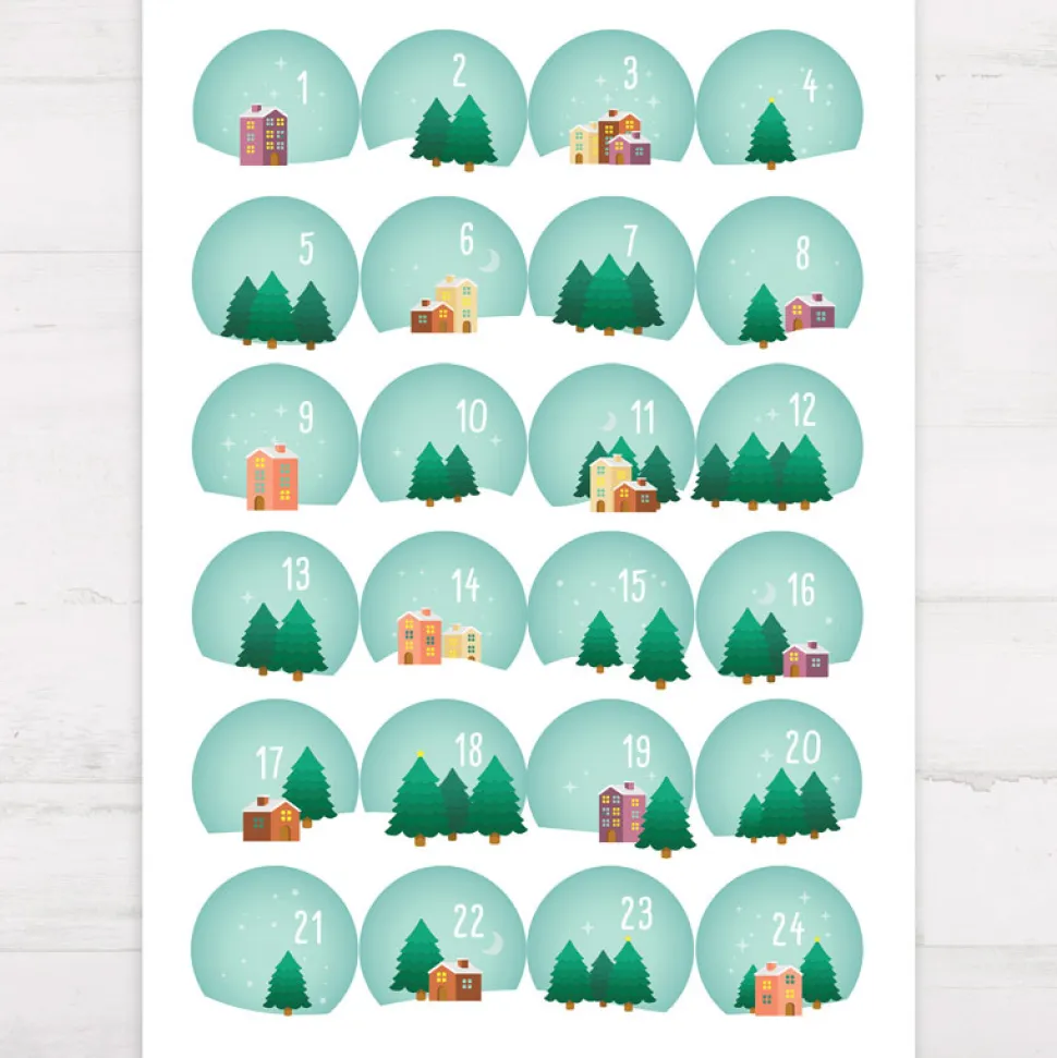 Adventskalender Aufkleber Zahlen "Weihnachtsstadt"