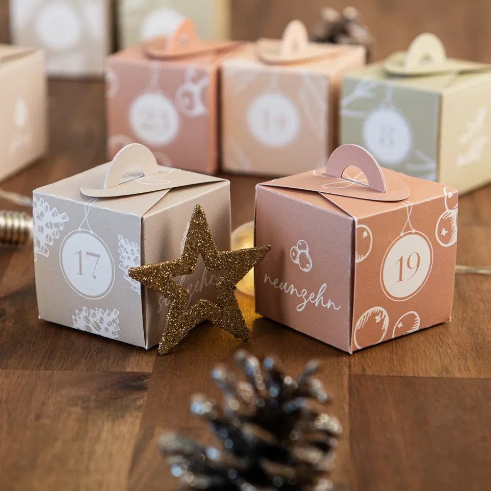 Adventskalender zum Befüllen mit 24 Henkelboxen bunt