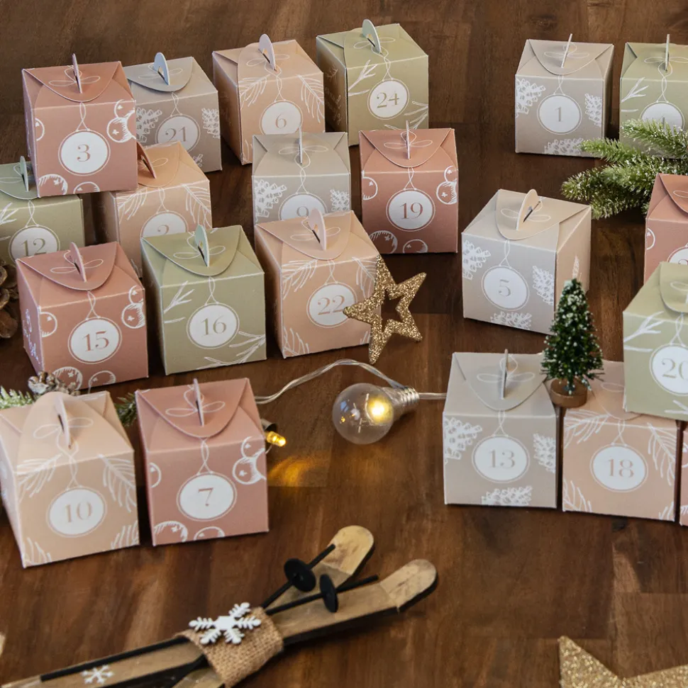 Adventskalender zum Befüllen mit 24 Henkelboxen bunt