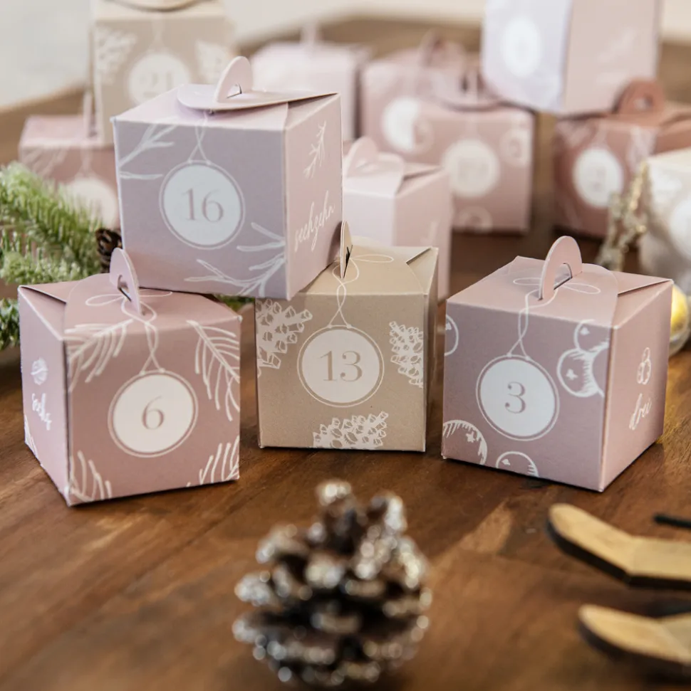 Adventskalender zum Befüllen mit 24 Henkelboxen beere