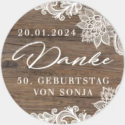 Aufkleber Geburtstag Holz und Spitze