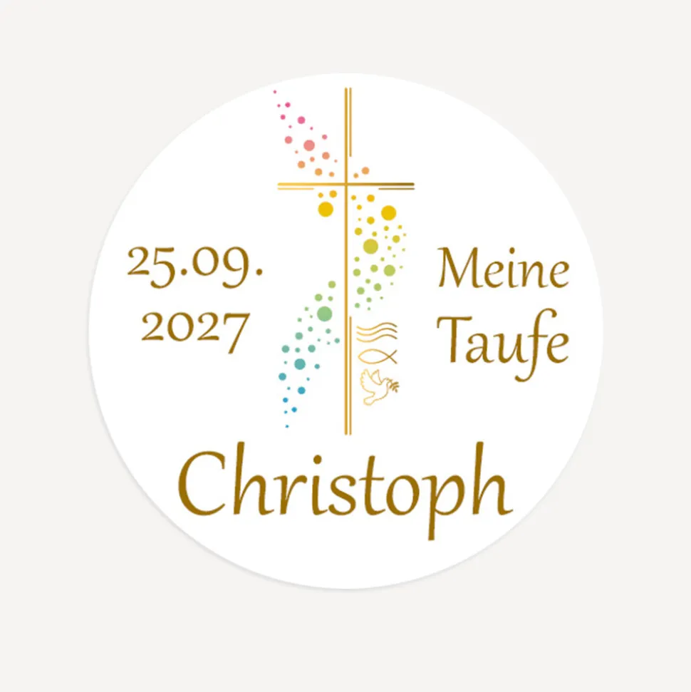 Aufkleber Taufe Kreuz mit Symbolen