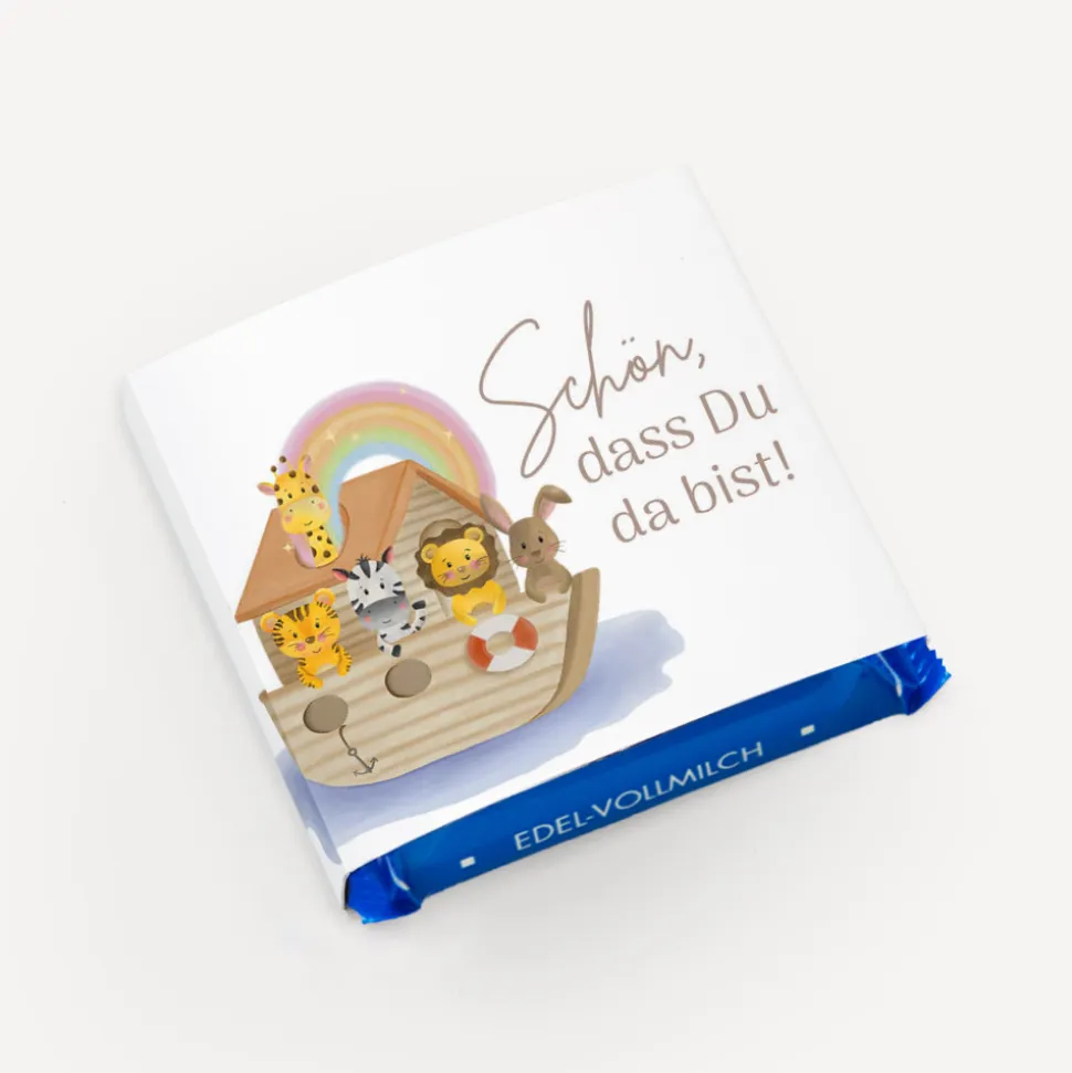 Banderole Mini Schokolade "Arche Noah Regenbogen Pastell"
