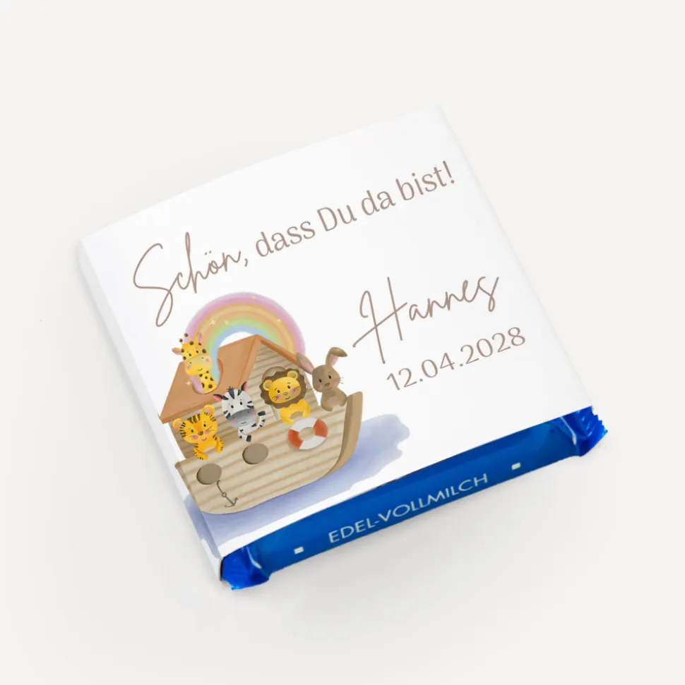 Banderole Mini Schokolade "Arche Noah Regenbogen Pastell"