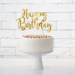 Cake Topper "Happy Birthday" gold