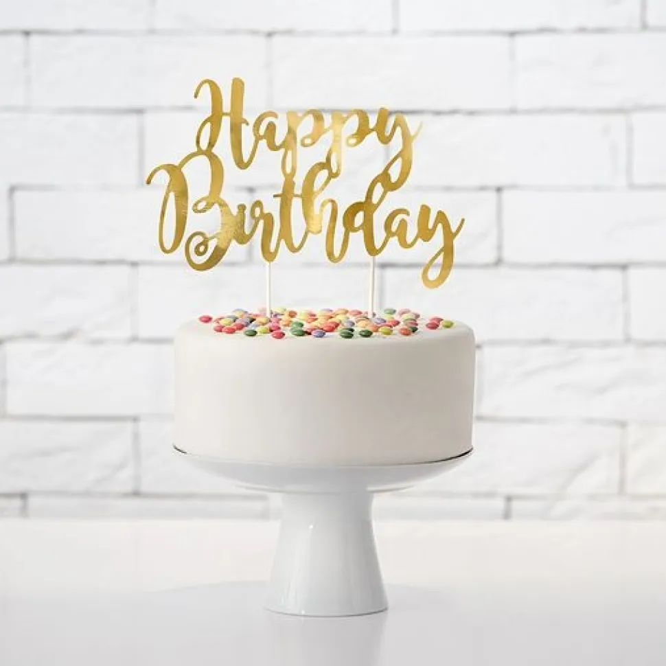 Cake Topper "Happy Birthday" gold