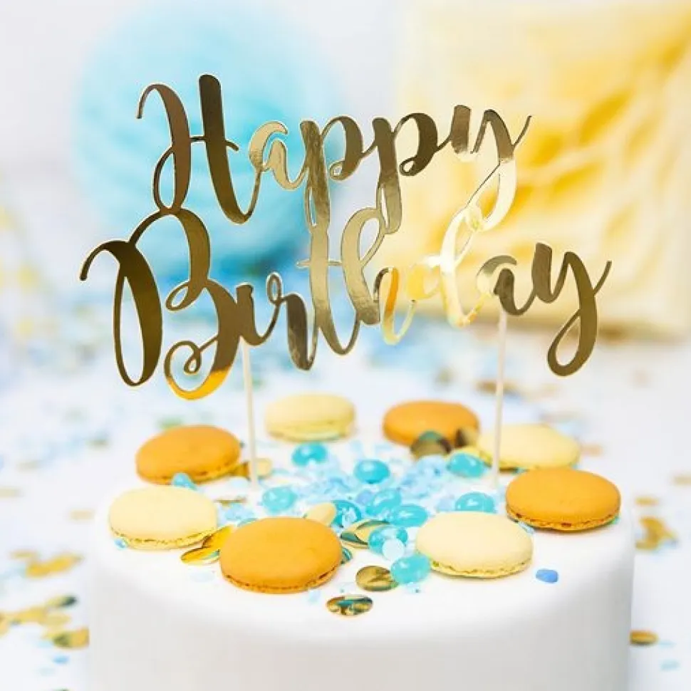 Cake Topper "Happy Birthday" gold