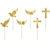 Cupcake Topper Set gold "Kreuz, Taube, Flügel" 6 Stück
