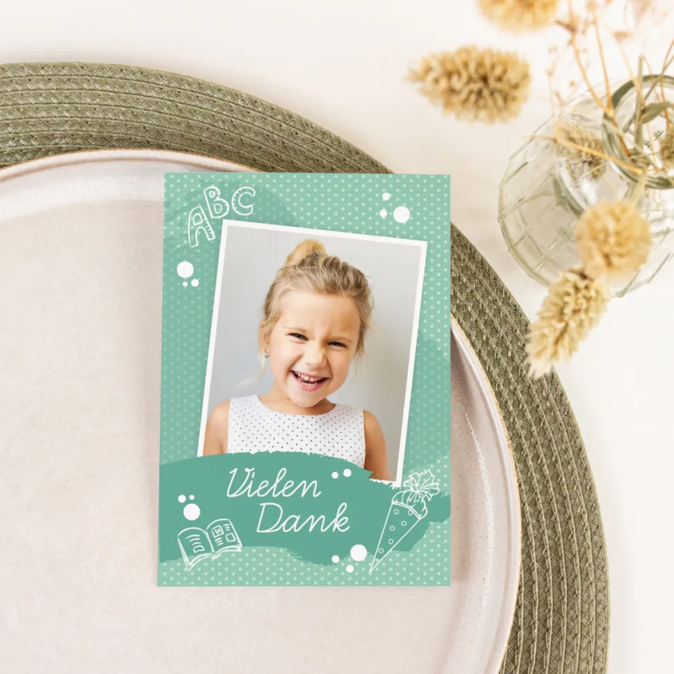 Danksagung Einschulung "Farbklecks" mint