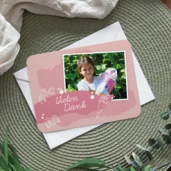 Danksagung Einschulung runde Ecken "Farbklecks" rosa