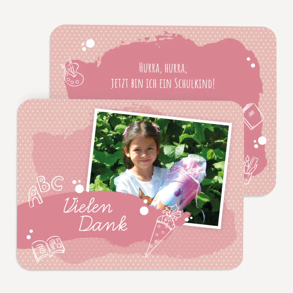 Danksagung Einschulung runde Ecken "Farbklecks" rosa