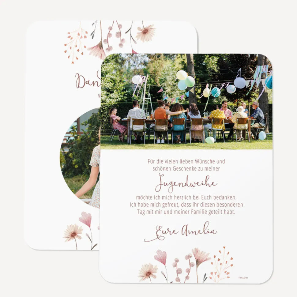 Danksagung Jugendweihe runde Ecken "Wild Flowers"