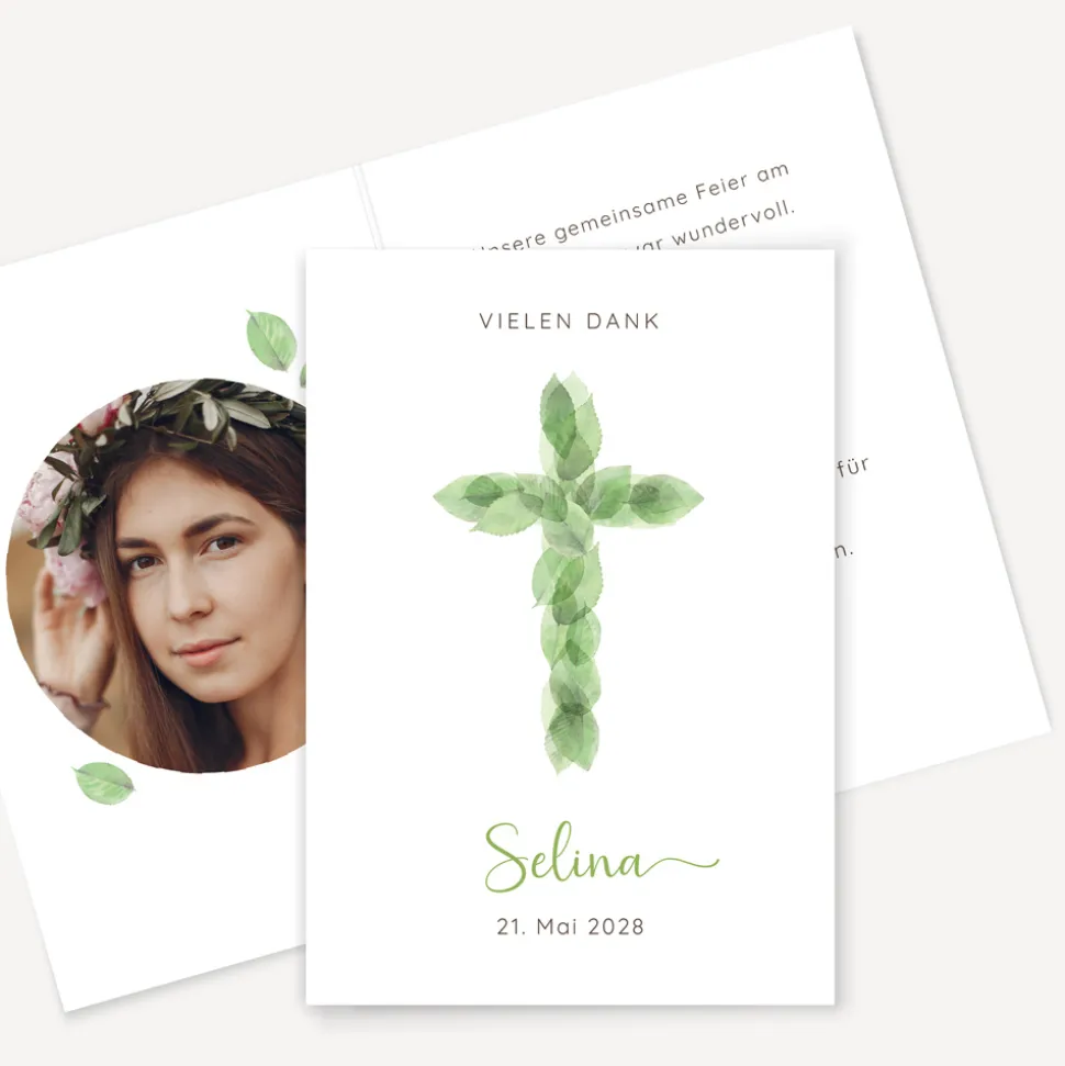 Danksagung Konfirmation "Blätterkreuz"