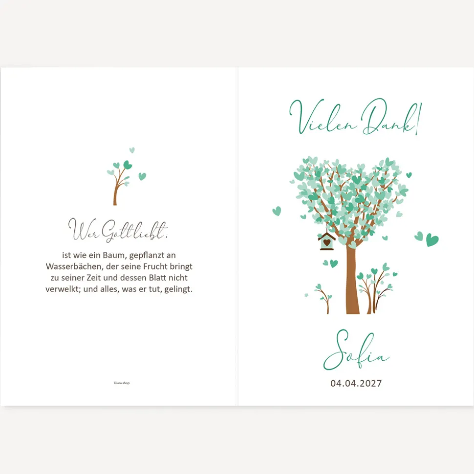 Danksagung Taufe "Baum Herzen" mint