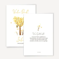 Danksagung Taufe "Baum Herzen" gelb
