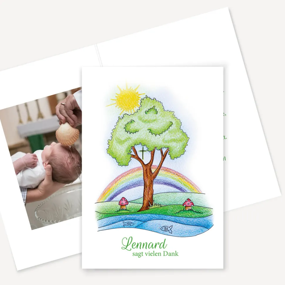 Danksagung Taufe "Lebensbaum mit Regenbogen"