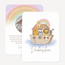 Danksagung Taufe runde Ecken "Arche Noah Regenbogen Pastell"