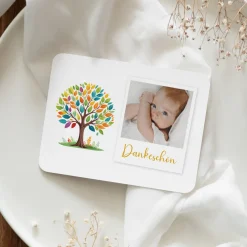 Danksagung Taufe runde Ecken "Lebensbaum Bunte Blätter"