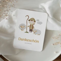 Danksagung Taufe runde Ecken "Kleiner Hirte und Schafe"