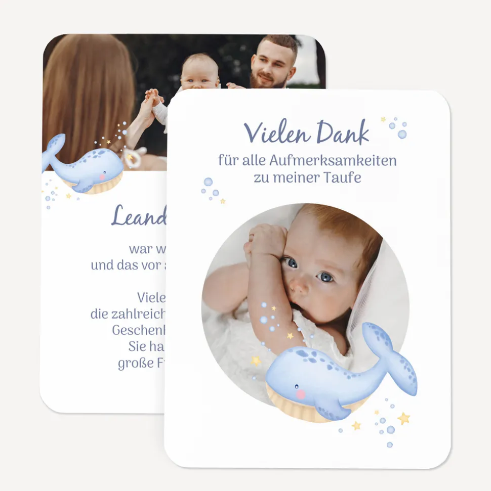 Danksagung Taufe runde Ecken "Wal Willy"