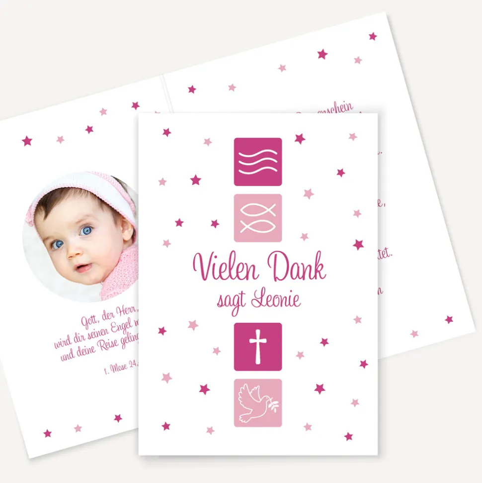 Danksagung Taufe "Symbole" pink