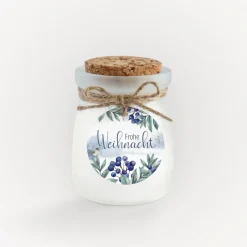 Duftkerze Vanille mit Korkdeckel + Anhänger geschäftlich "Winterlandschaft"