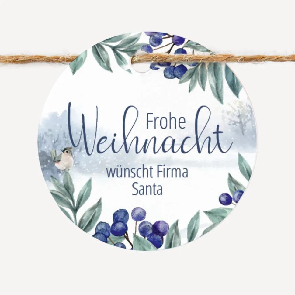 Duftkerze Vanille mit Korkdeckel + Anhänger geschäftlich "Winterlandschaft"
