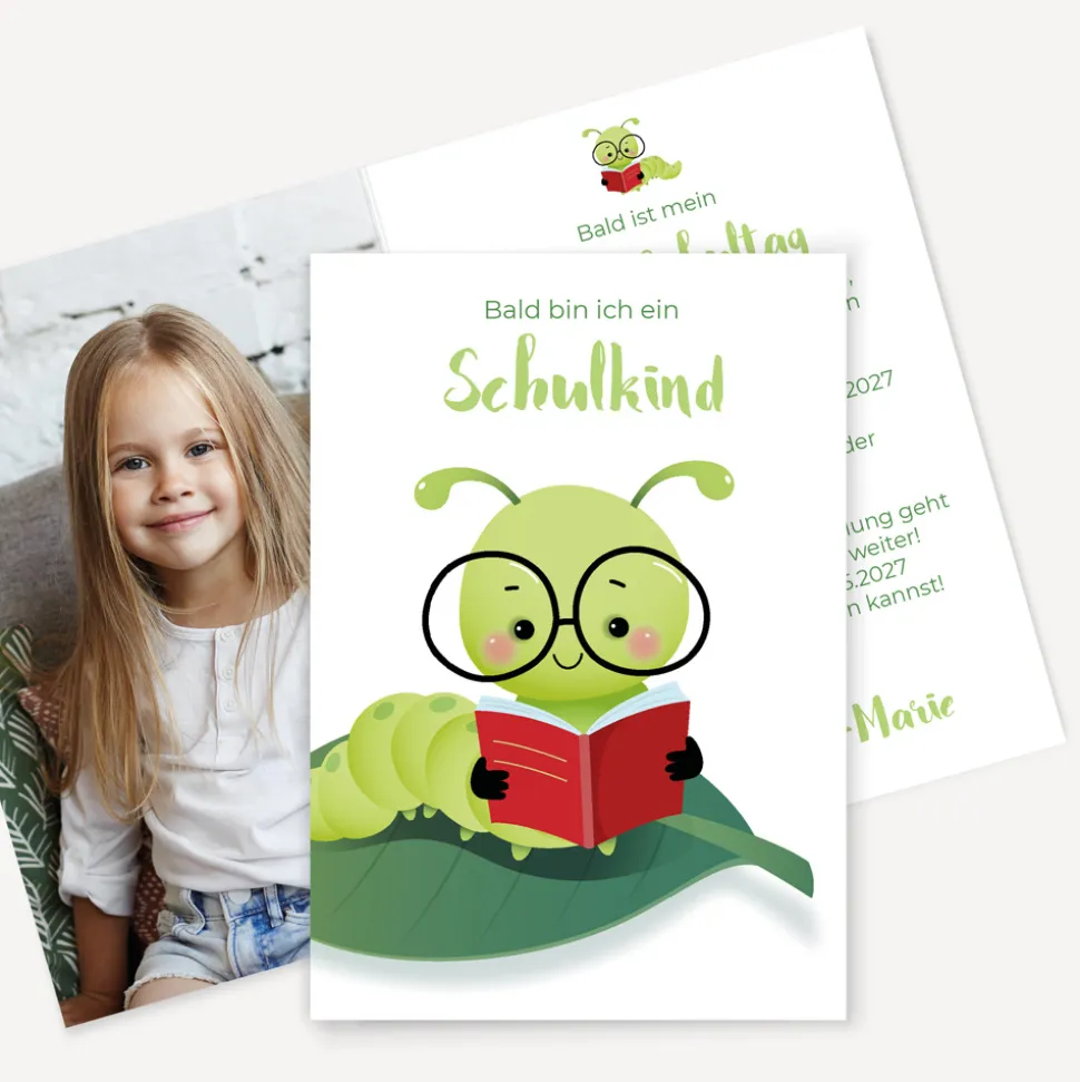 Einladung Einschulung "Bücherwurm"