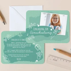 Einladung Einschulung "Farbklecks" mint