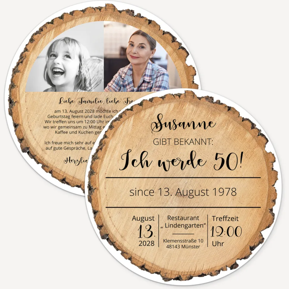 Einladung 50. Geburtstag "Baumscheibe"
