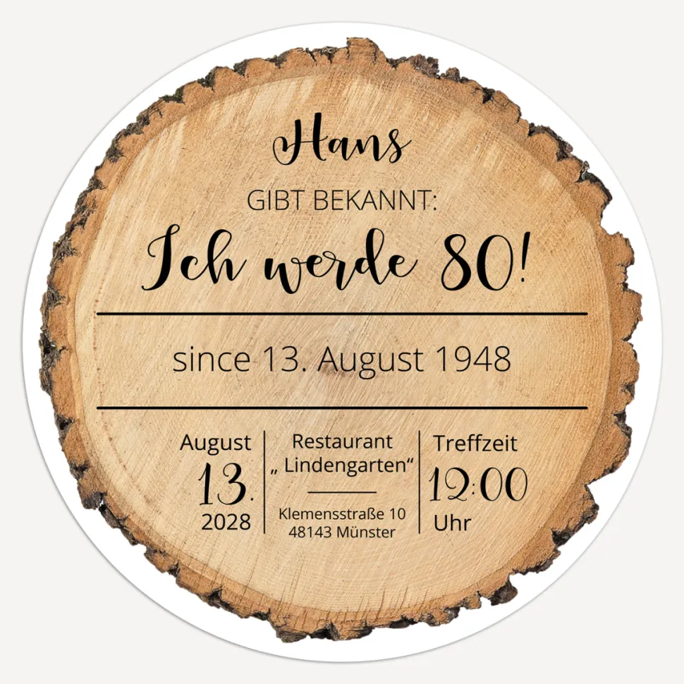 Einladung 80. Geburtstag "Baumscheibe"