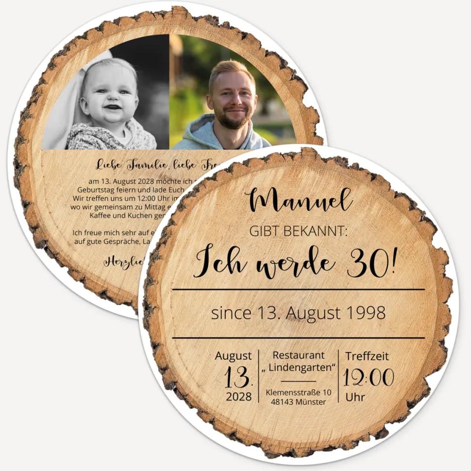 Einladung 30. Geburtstag "Baumscheibe"