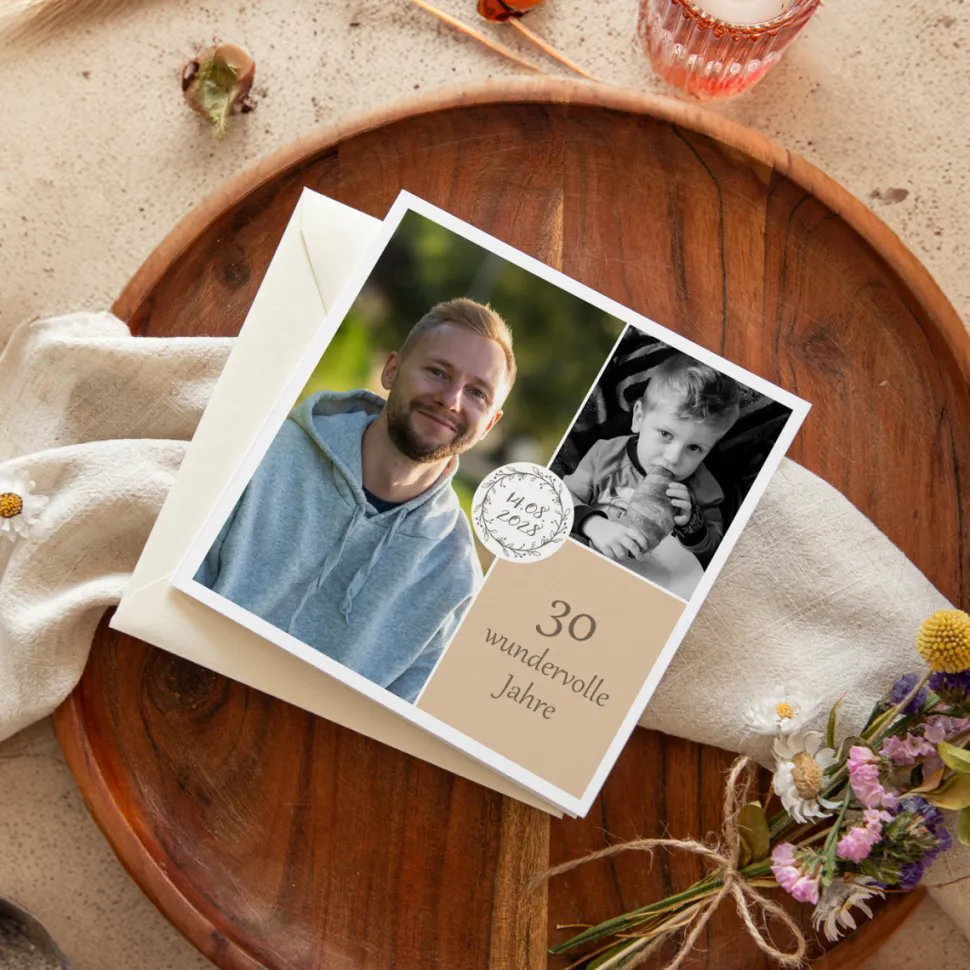 Einladung 30. Geburtstag Klappkarte quadratisch "Vintage Dreams"