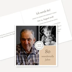 Einladung 80. Geburtstag Klappkarte quadratisch