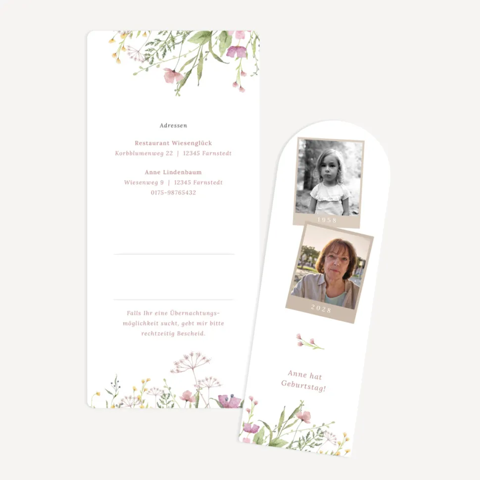 Einladung 70. Geburtstag mit Lesezeichen "Blooming Romance"