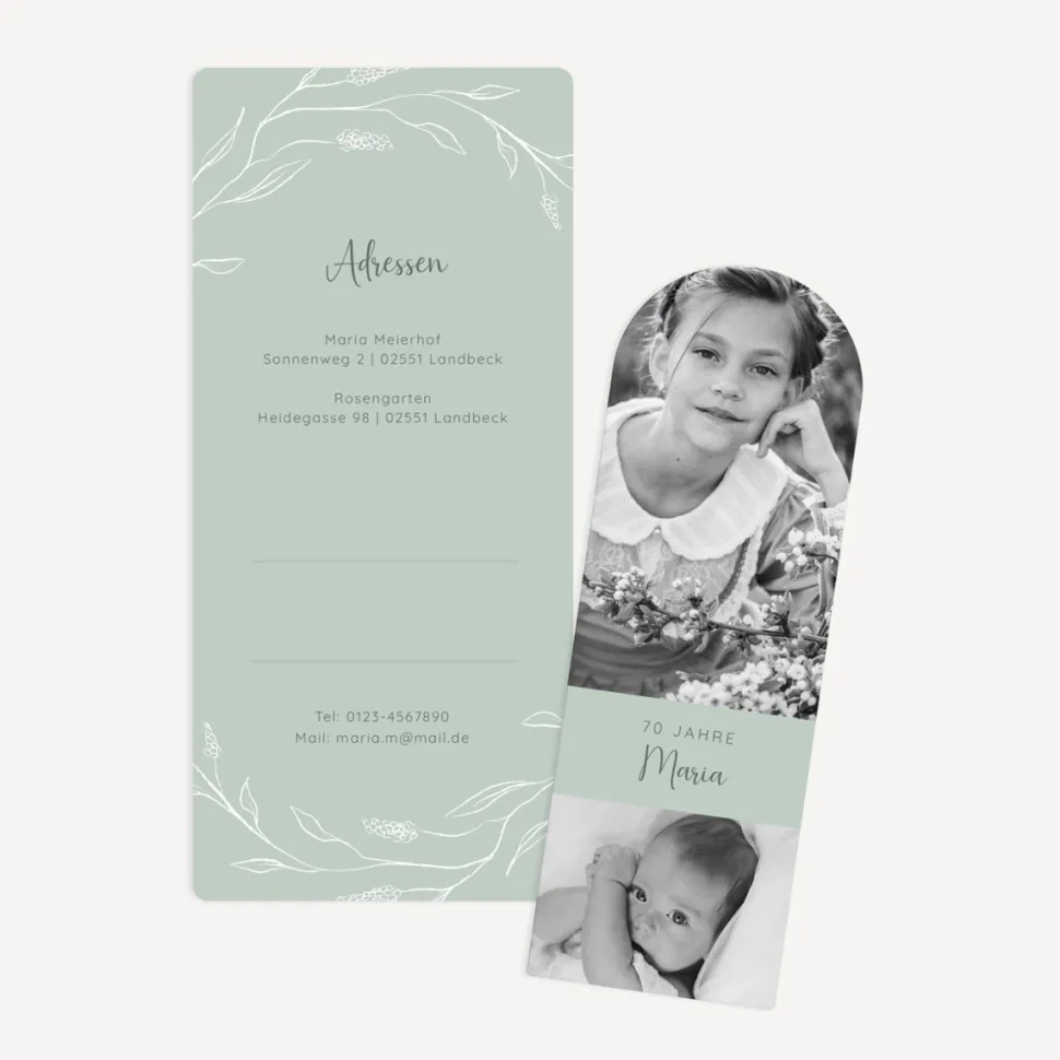 Einladung 70. Geburtstag mit Lesezeichen "Moderne Zweige"
