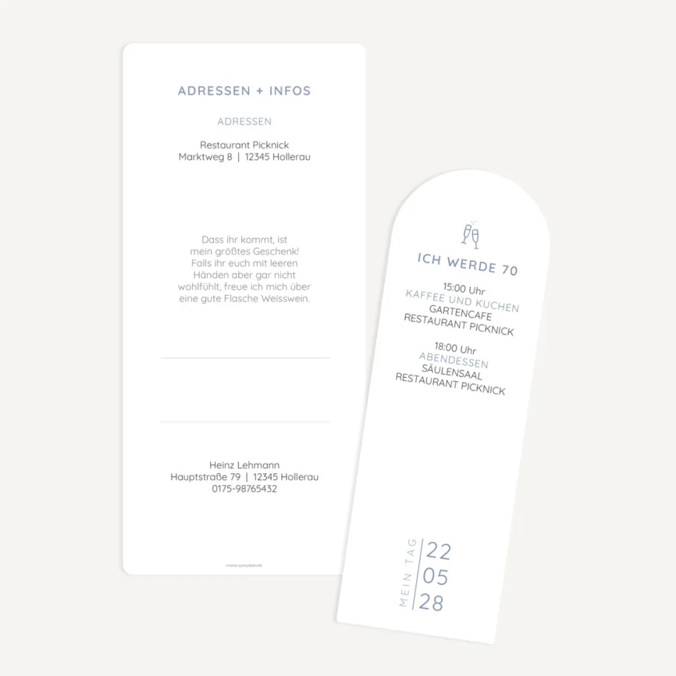 Einladung 70. Geburtstag mit Lesezeichen "Perfect Day"