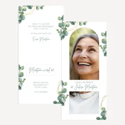 Einladung 60. Geburtstag mit Lesezeichen "Eukalyptus Geometrie"