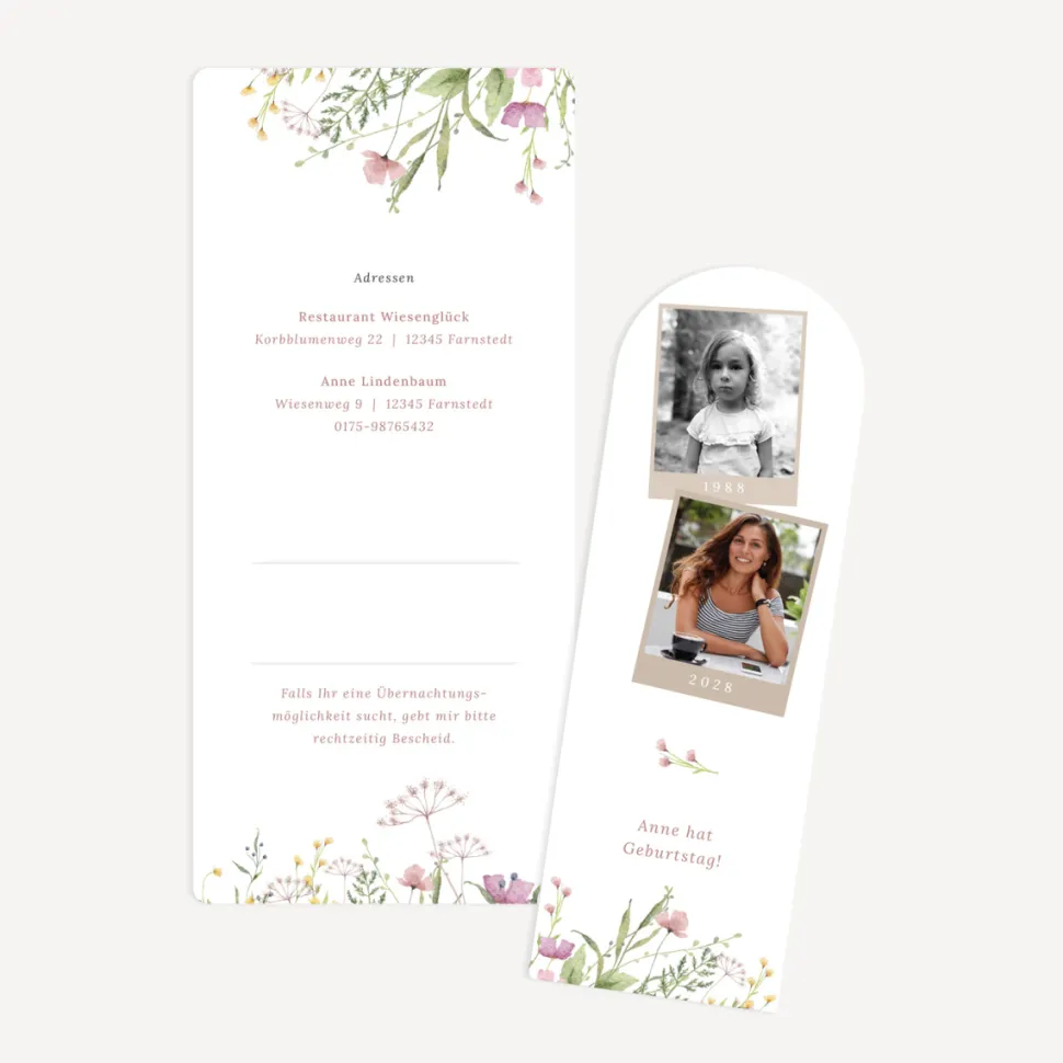 Einladung 40. Geburtstag mit Lesezeichen "Blooming Romance"