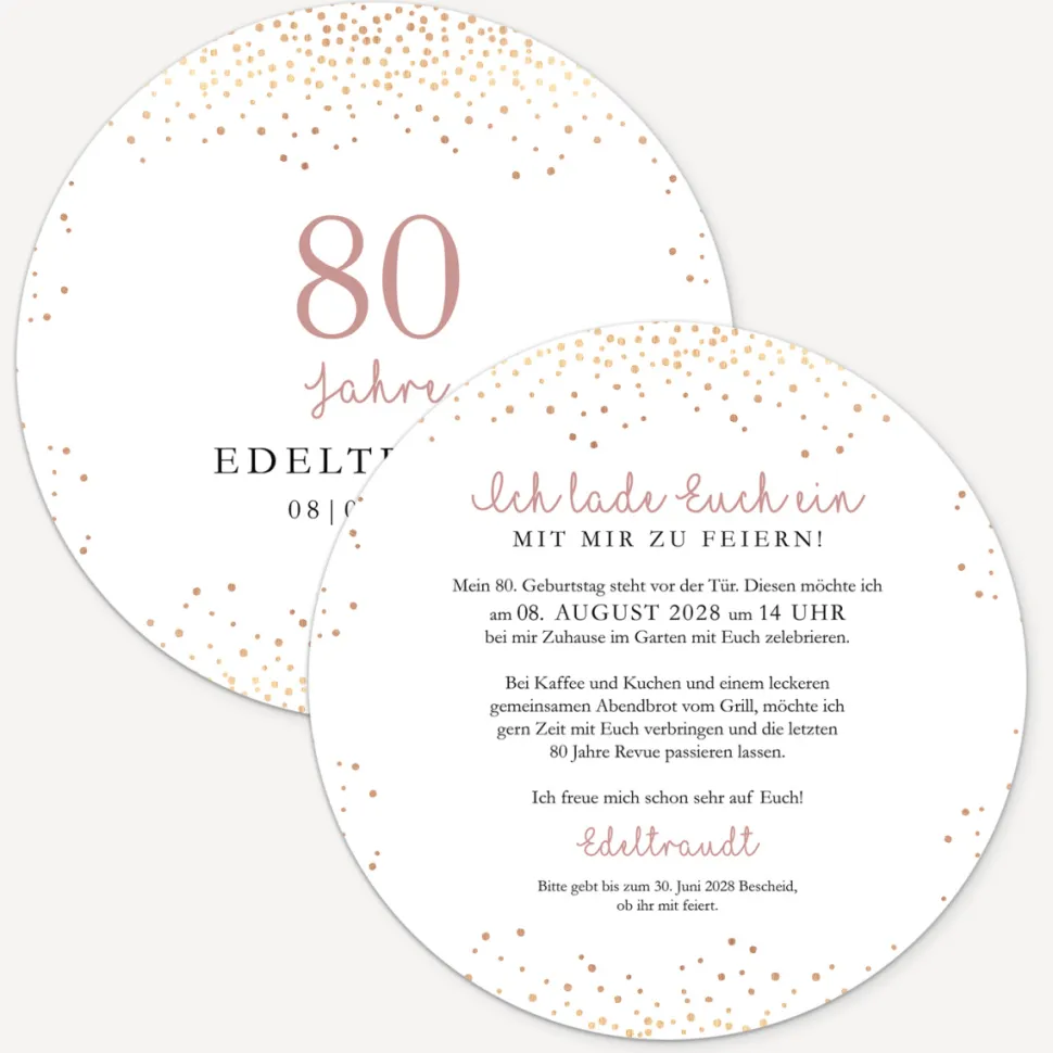 Einladung 80. Geburtstag "Roségold Sparkles"