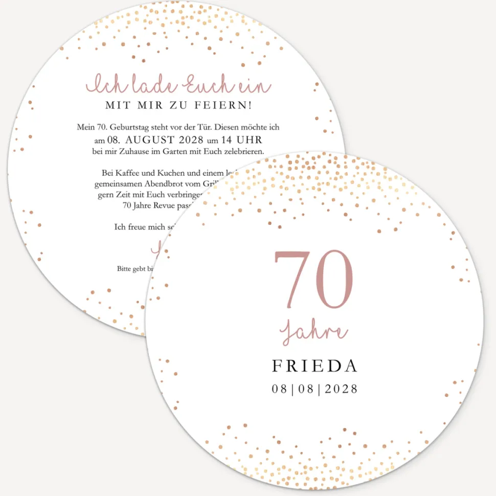 Einladung 70. Geburtstag "Roségold Sparkles"