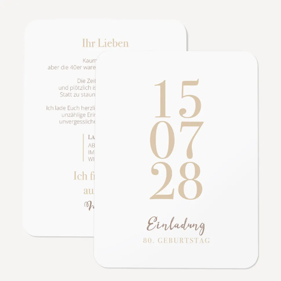 Einladung 80. Geburtstag runde Ecken "Datum"
