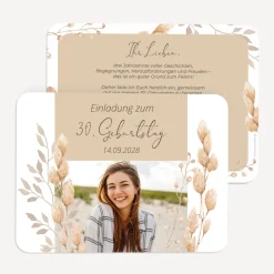 Einladung 30. Geburtstag runde Ecken "Trockengras"