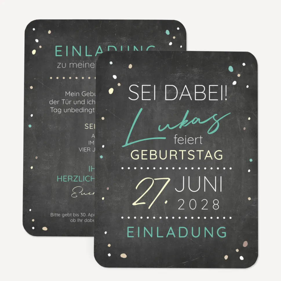 Einladung Geburtstag runde Ecken "Tafel"