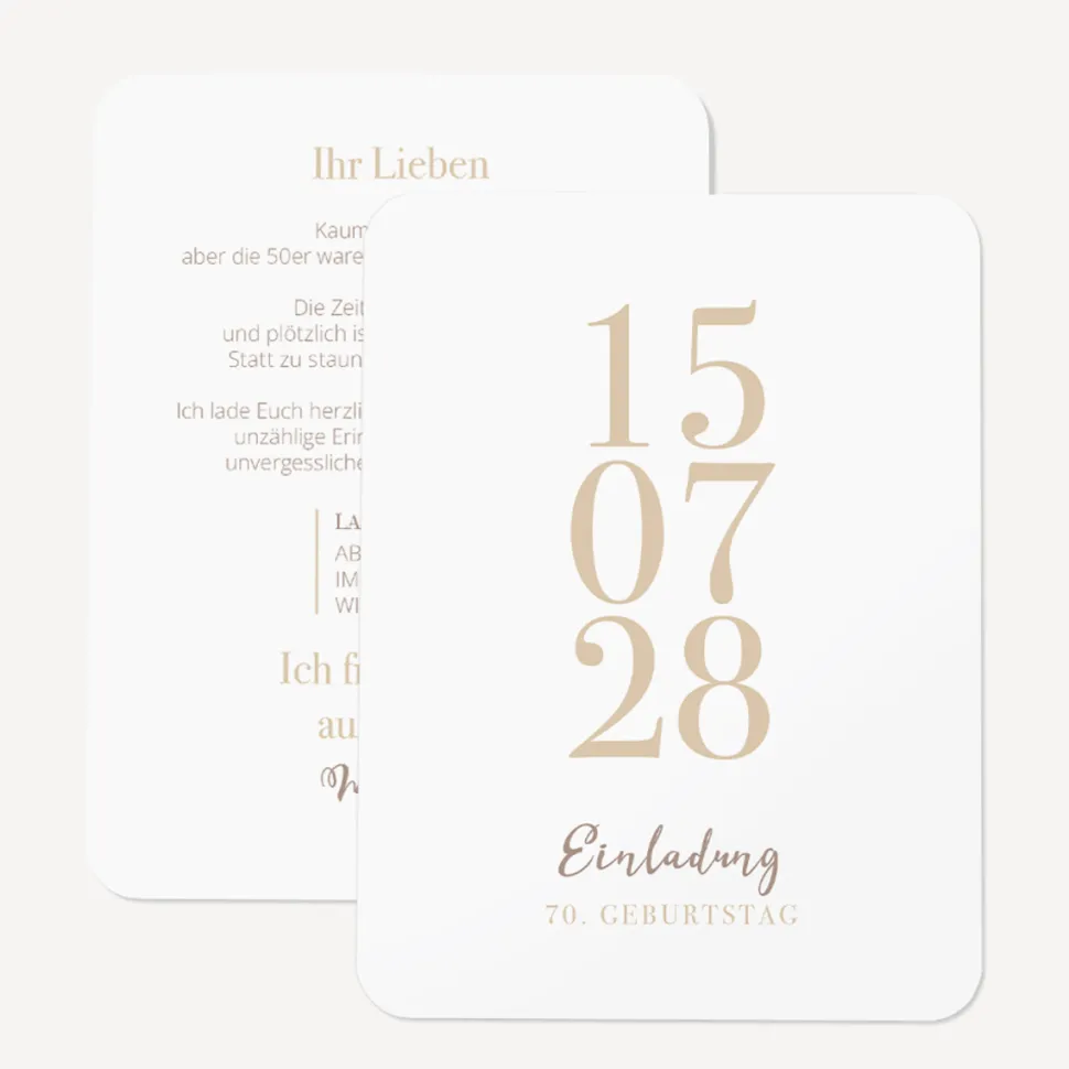 Einladung 70. Geburtstag runde Ecken "Datum"
