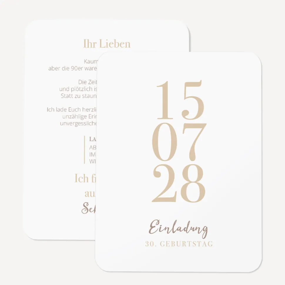 Einladung 30. Geburtstag runde Ecken "Datum"