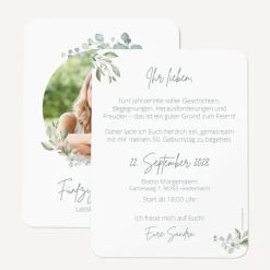 Einladung 50. Geburtstag runde Ecken "Naturell"
