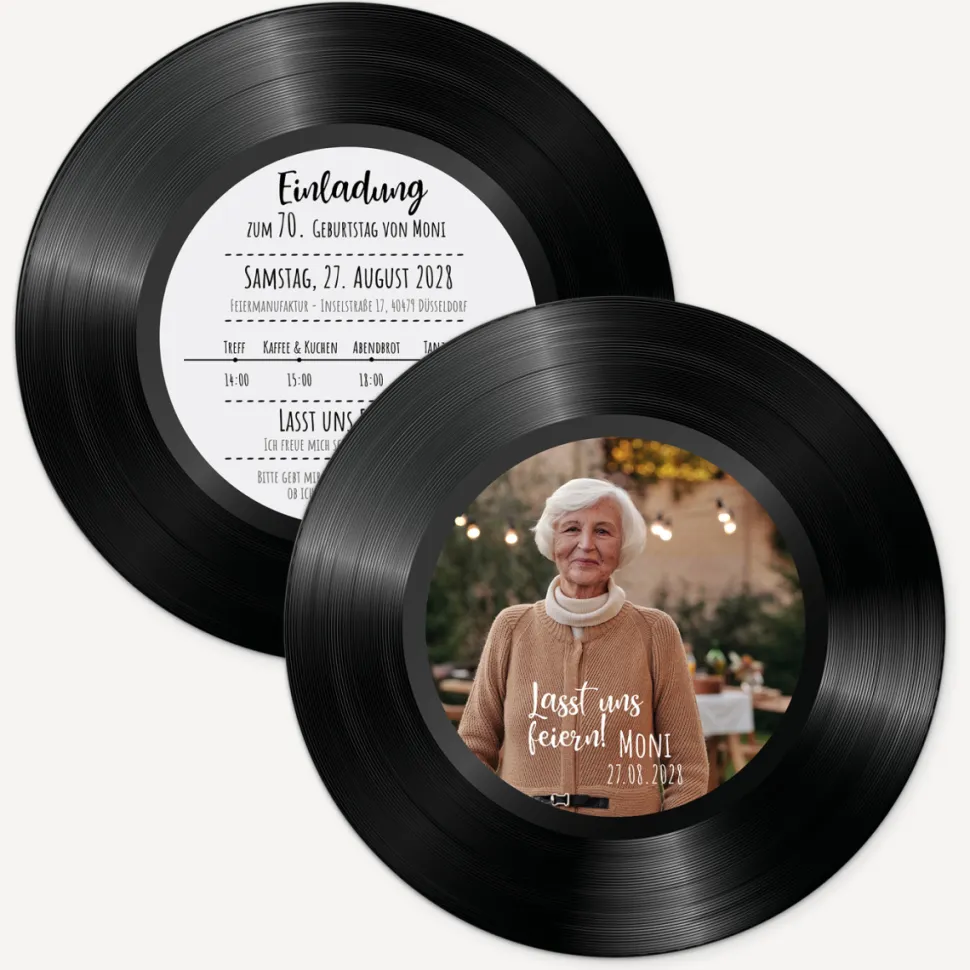 Einladung 70. Geburtstag "Schallplattte"
